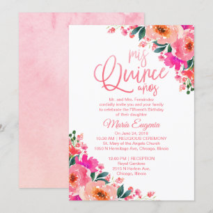 Quinceanera Invitations Hot Pink Floral