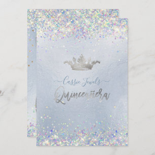 Quinceanera Iridescent Confetti+Princess Crown Invitation
