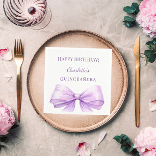 Quinceanera lavender bow luncheon napkin