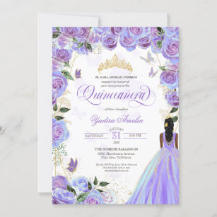 Quinceanera Lavender Purple Elegant Butterfly  Inv Invitation
