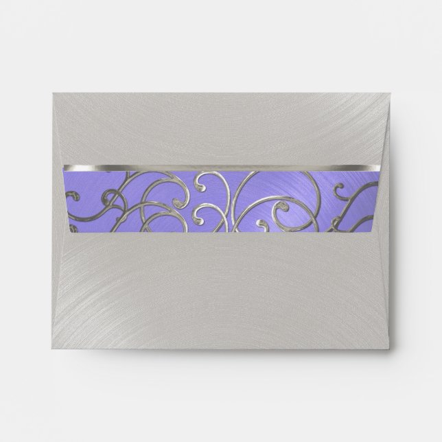 Quinceanera Lavender Purple Silver Filigree Swirls Envelope (Back (Top Flap))