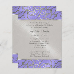 Quinceanera Lavender Purple Silver Filigree Swirls Invitation