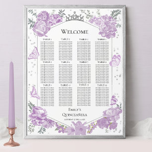 Quinceanera Lavender Seating Chart Sign Butterflys