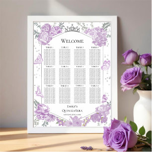 Quinceanera Lavender Seating Chart Sign Butterflys
