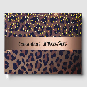 Quinceanera leopard pattern rose gold guest book