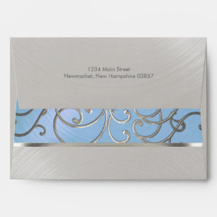 Quinceanera Light Blue and Silver Filigree Swirls Envelope