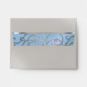 Quinceanera Light Blue and Silver Filigree Swirls Envelopes