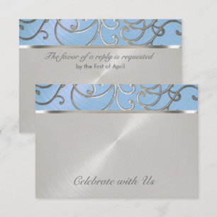Quinceanera Light Blue and Silver Filigree Swirls Invitation