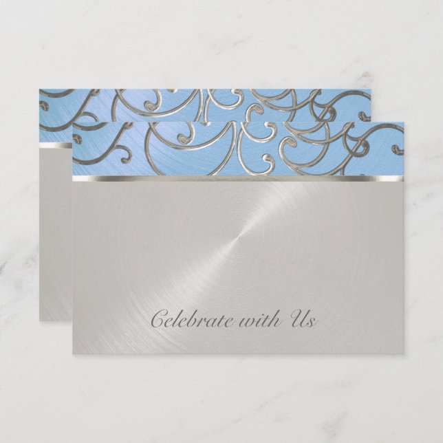 Quinceanera Light Blue and Silver Filigree Swirls Invitation (Front/Back)