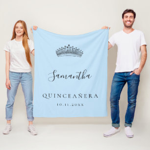 Quinceanera light blue tiara crown name fleece blanket