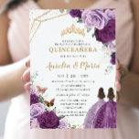 Quinceañera Lilac Dark Purple Plum Floral Twins  Invitation<br><div class="desc">Personalise this lovely quinceañera invitation with own wording easily and quickly,  simply press the customise it button to further re-arrange and format the style and placement of the text.  Matching items available in store!  (c) The Happy Cat Studio</div>