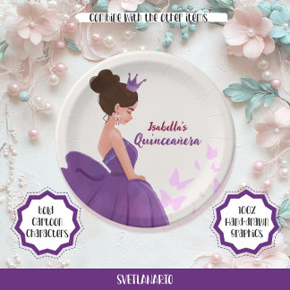 Quinceañera Lilac Elegant Princess Paper Plate