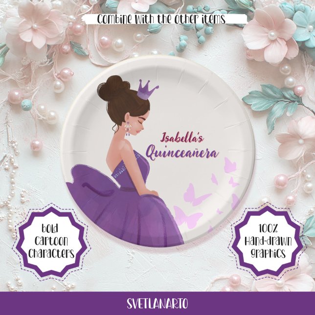 Quinceañera Lilac Elegant Princess Paper Plate (Creator Uploaded)