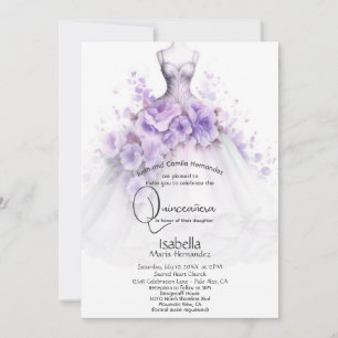 Quinceañera   Lilac Floral Gown Invitation
