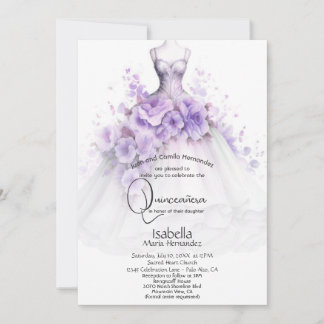 Quinceañera | Lilac Floral Gown Invitation