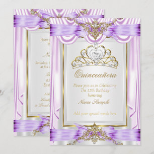 Quinceanera Lilac Lavender Purple Gold White Invitation