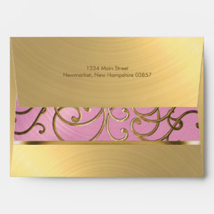 Quinceanera Lilac Pink and Gold Filigree Swirls Envelope