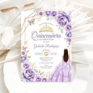 Quinceanera Lilac Purple Dress Floral Invitation