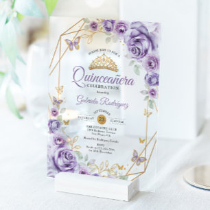 Quinceanera Lilac Purple Floral Acrylic Invitations