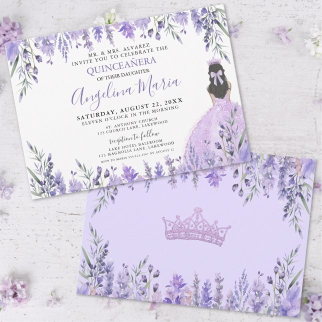 Quinceañera Lilac Purple Floral Princess Invitation (Quinceañera Lilac Purple Floral Princess Invitation )
