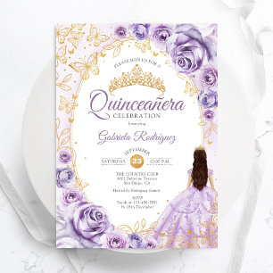 Quinceanera Lilac Purple Gold Floral Invitation