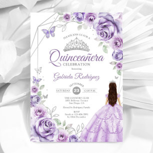 Quinceanera Lilac Purple Silver Dress Floral Invitation