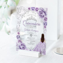 Quinceanera Lilac Purple Silver Floral
