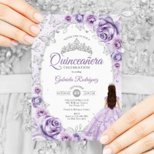 Quinceanera Lilac Purple Silver Floral Invitation