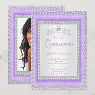 Quinceanera Lilac Tiara Photo Birthday Party Invitation