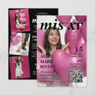 Quinceanera Magazine Elegant Modern Photo QR Code Invitation