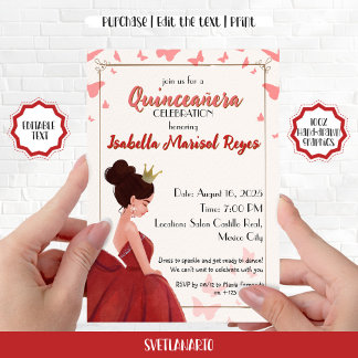 Quinceañera Magenta Elegant Princess Invitation