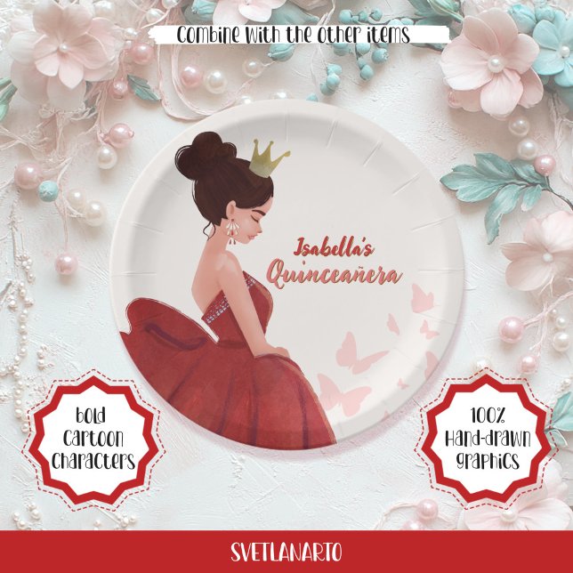 Quinceañera Magenta Elegant Princess Paper Plate (Creator Uploaded)