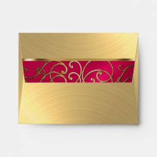 Quinceanera Magenta Pink and Gold Filigree Swirls Envelopes