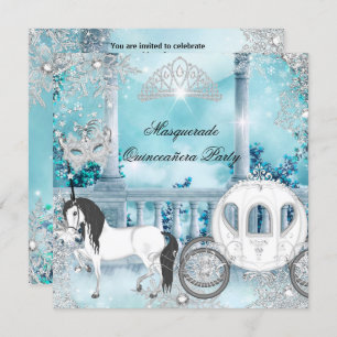 Quinceanera Magical Princess Blue Horse Carriage Invitation