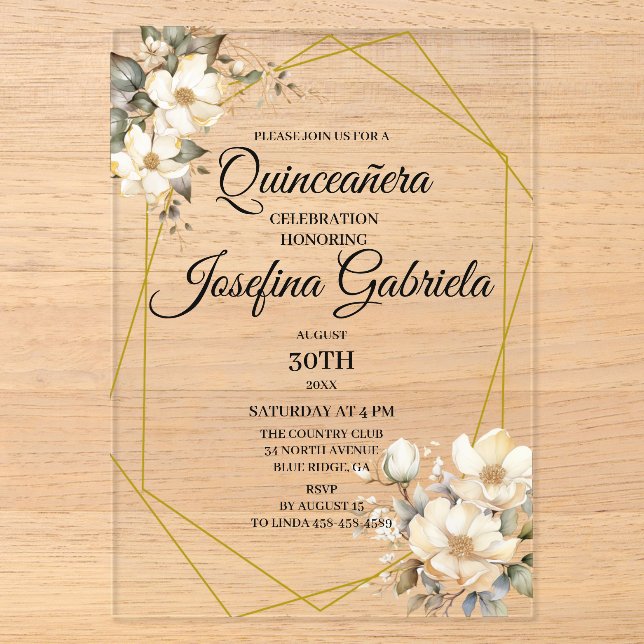 Quinceanera Magnolia Acrylic Invitations (Front)