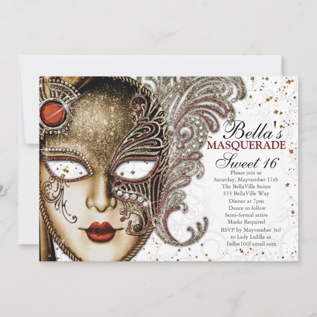 Quinceanera Masquerade Birthday Party Invitations (Front)