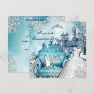 Quinceanera Masquerade Magical Princess Blue Invitation