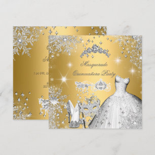 Quinceanera Masquerade Magical Princess Gold Invitation