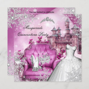 Quinceanera Masquerade Magical Princess Pink Invitation