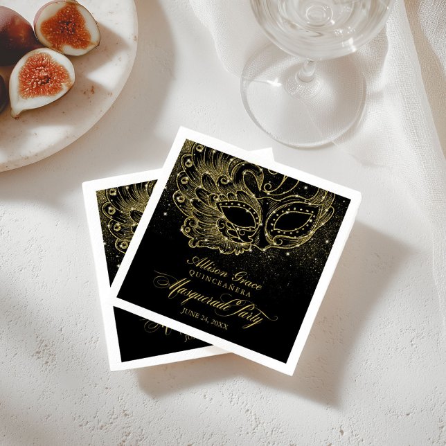 Quinceanera Masquerade Party Gold Black Napkin (Creator Uploaded)