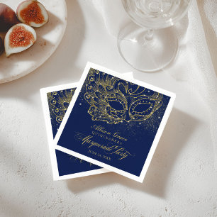 Quinceanera Masquerade Party Gold Blue Napkin