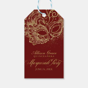 Quinceanera Masquerade Party Gold Burgundy Gift Tags