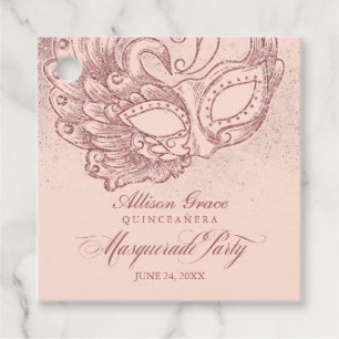 Quinceanera Masquerade Party Rose Gold Pink Favour Tags