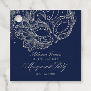 Quinceanera Masquerade Party Silver Blue Favour Tags