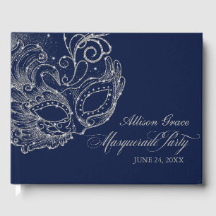Quinceanera Masquerade Party Silver Blue Guest Boo Book