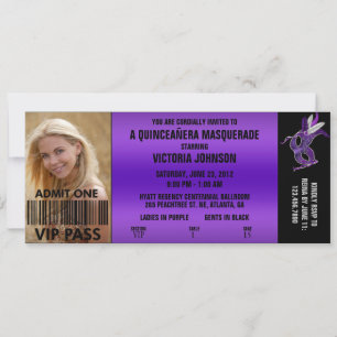 Quinceañera Masquerade VIP Admission Ticket Invitation