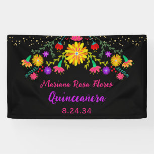 Quinceanera Mexican Fiesta Floral Birthday Banner