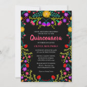 Quinceanera Mexican Fiesta Floral Black Photo Invitation (Front)