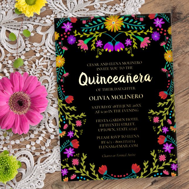 Quinceanera Mexican Fiesta Floral Real Gold (Gold Foil Quinceanera invitation from my Mexican Fiesta Floral collection
)