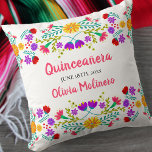 Quinceanera Mexican Fiesta Flowers White Cushion<br><div class="desc">Quinceañera pillow with Mexican fiesta flowers - or feel free to customise as a beautiful keepsake gift to celebrate any occasion. This colourful and vibrant Quinceanera pillow has Mexican folk art flowers in pink purple yellow red blue and green. The template is set up ready for you to personalise, with...</div>
